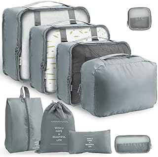 Packing Cubes for Suitcase - 9 PCS Travel Packing Cubes Lightweight Suitcase Organizer Bags Set Luggage Packing Organizers for Travel Accessories with Shoes Bags - Grey