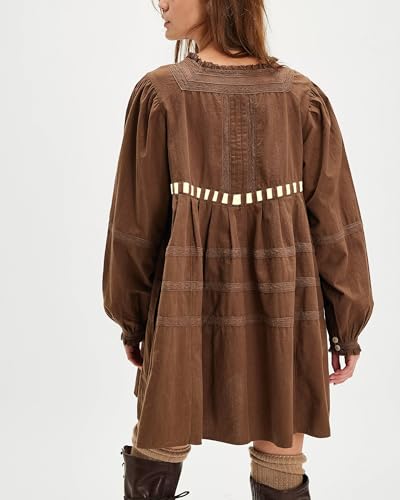 Gacaky Womens Long Sleeve Mini Dress Fall Fashion Casual Loose Fit Flowy Swing Embroidered Self Tie Front Pullover Tops2