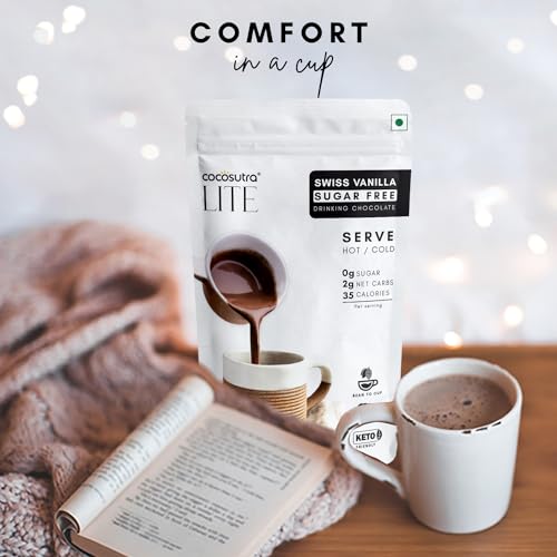 Image of Cocosutra Sugar-Free Swiss Vanilla Drinking Chocolate (200g) | Hot or Cold | Keto & Vegan | 10 Cups | Zero Sugar, Low Carb, Low Calorie, Stevia & Erythritol Based, Keto Friendly