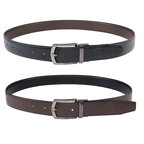 Image of Keviv PU-Leather Formal, Casual & Reversible Belts For Men (Black /Brown) (GB-)