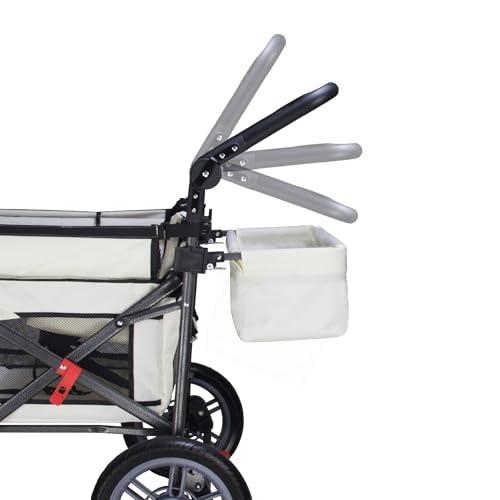 TOPWELL Bollerwagen faltbar, Handwagen mit Dach und Bremsen, Transportkarre Gerätewagen, klappbar, PU Vollreifen, bis 120 kg Tragkraft (Beige) – Bild 7