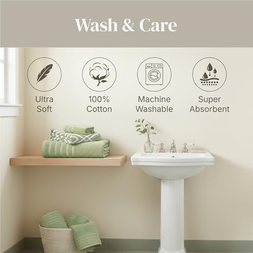 Image of Modern Threads 6 Piece Bath Towel Set - Bathroom Set with 2 Bath Towels, 2 Hand Towels, and 2 Wash Cloths - 100% Cotton, Super Absorbent & Extra Soft - Reversible Classic Diamond (Sage Green)