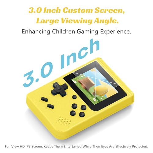 Image of Retro Handheld Games Console, Built-in 400 Video Games,Mini Portable Video Gaming Player with 3.0 Inch IPS Screen, Rechargeable Battery (Yellow)