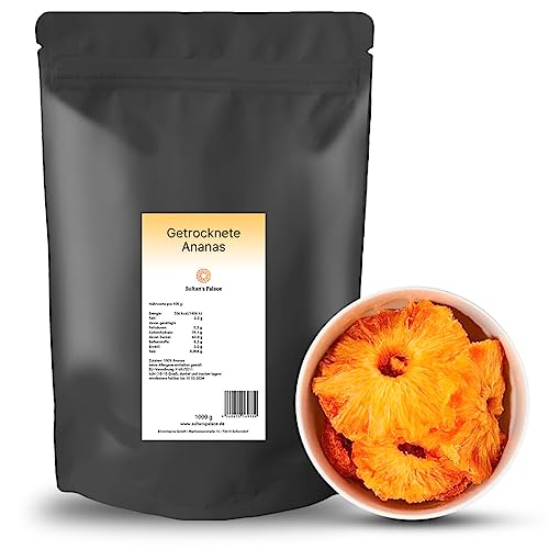 Sultan’s Palace Getrocknete Ananas 1kg I Ananas Scheiben Getrocknet Ohne Zucker I Trockenobst für Unterwegs & Zuhause I Getrocknetes Obst (Vegan, Glutenfrei)