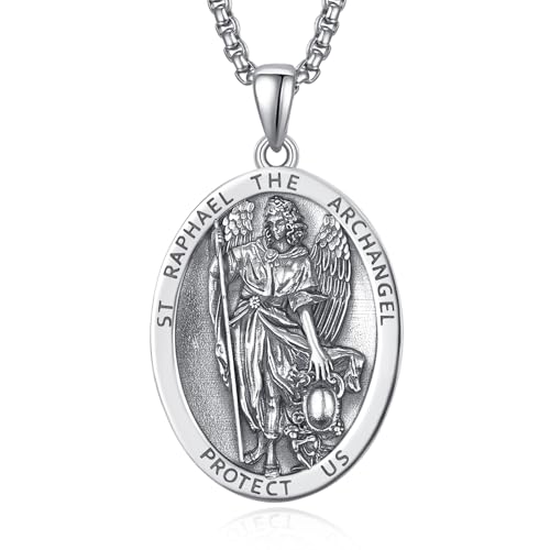 ADMETUS Collar de plata de ley 925 con diseño de santo patrón | Collar de amuleto con cruz para hombre con cadena rolo de 2,5 mm y 5 cm, Plata y metal, Sin piedra preciosa