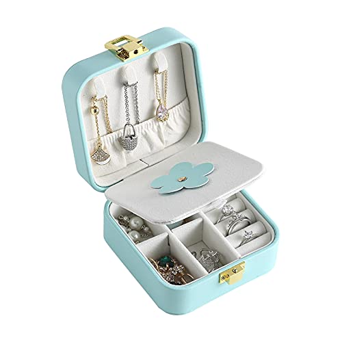 QYLJZB Petite boîte à bijoux de voyage avec miroir en cuir synthétique pour boucles d'oreilles et accessoires - Cadeau pour filles et femmes - Vert menthe Cover