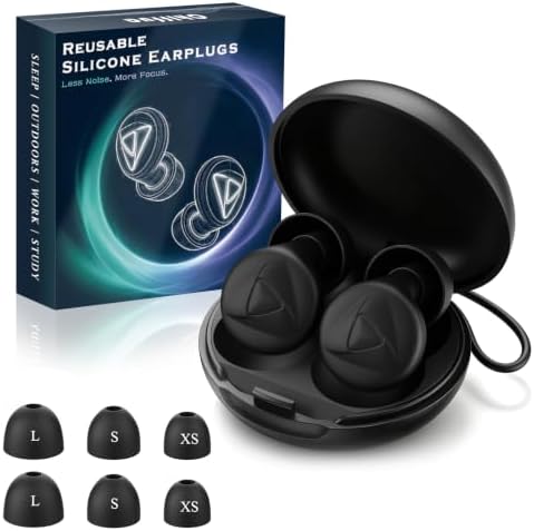 Ohrstöpsel zum Schlafen, 32 dB Gehörschutz Silikon Ohrenstöpsel in 4 Größen | 1 Paar in Schwarz, weich, wasserdicht & wiederverwendbar, mit Aufbewahrungsbox, XS/S/M/L – für Konzert
