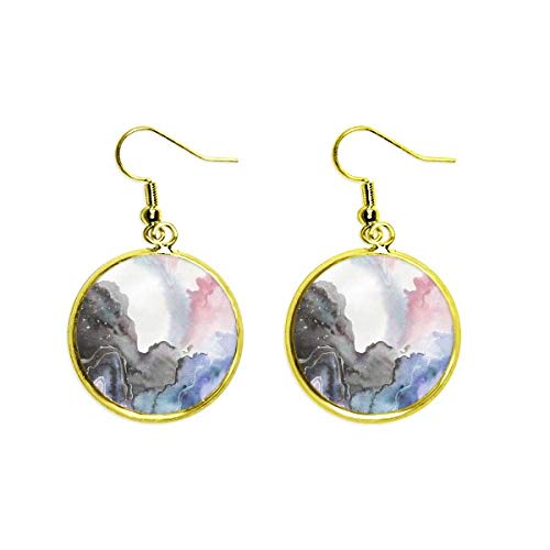 Pendientes de tinta y acuarela abstracta de sombreado dorados para mujer tipo colgante