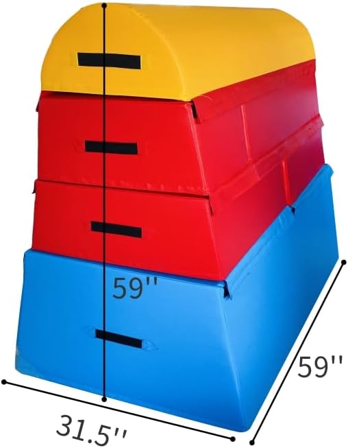 Gymnastics foam Pommeled Horse box，Fitness vault box，Children's multifunctional gymnastics equipment，Teenagers fold and jump trapezoidal vault mat，Trapezoidal four segment foam jumping horse box