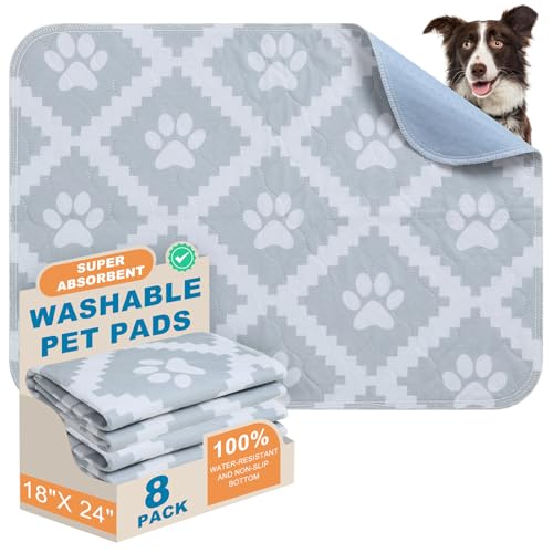 Image of BEAUTYZOO Washable Pee Pads for Dogs, 8 Pack Reusable Puppy Pads, Super Absorbent Dog Pee Pads for Pet Training, Housebreaking and Incontinence, Non-Slip Potty Pads for Floor, Crate, Couch, 18 inch x 24 inch