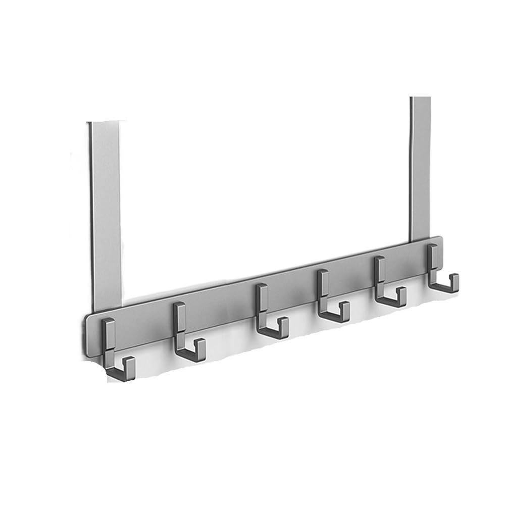 Sunrrafck Grey 1Pcs 6Hooks Over The Door 6 Clothes Coat Hat Towel Hanger Home Bathroom Organizer Rack Kitchen Accessories Holder(,18Cm)