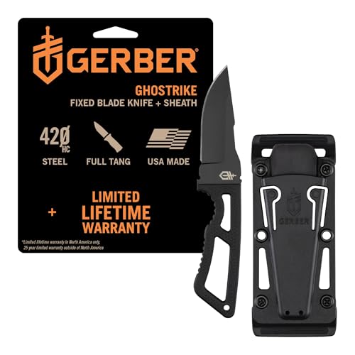 Gerber Gear Ghostrike Fixed 3.3' Blade Knife - 420HC Stainless Steel with Black Ceramic Coating, Diamond-Texture Grip, EDC, Modular Sheath, Made in USA