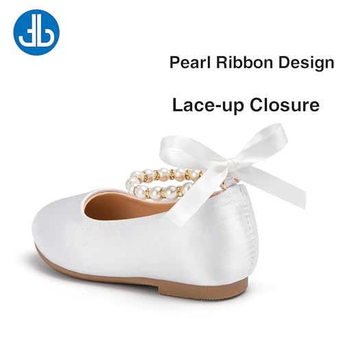 THEE BRON Flower Girl Shoes for Weddings Pearl Ballet Flats with Adjustable Bows & Soft Sole(AF502 Toddler,White/10M) - Thumbnail 5