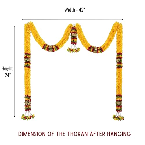 Image of Amazon Brand Umi - Toran for Main Door Entrance, Bandarwal for Festival, Pooja Mandir & Wedding, (42 inches x 24 inches) Handmade Traditional Flower Hanging for Home & Office Decor (Golden Yellow)
