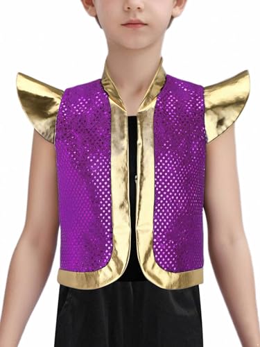 Kids Boys Fairy Tale Arabian Prince Vest Shiny Sequins Open Front Waistcoat Super Bro Toad Outfits