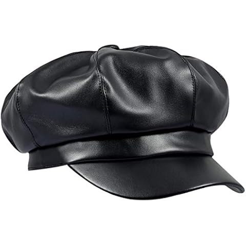 moonsix Newsboy Hat,Plain Cabbie Visor Beret Gatsby Ivy Caps for Women,Black(PU Leather Style 2) Cover