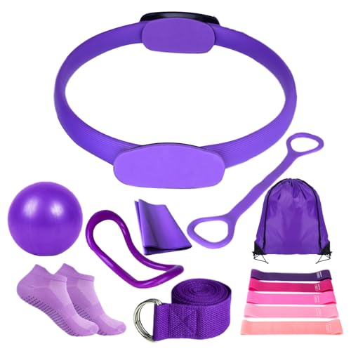Set de Aro de Pilates - Equipo De Pilates Para Mujeres Con Pelota De Yoga - Kit De Accesorios De Entrenamiento Para Gimnasio En Casa Para Estabilidad, Flexibilidad, Fuerza, Espalda, Pierna, Cuerpo Y