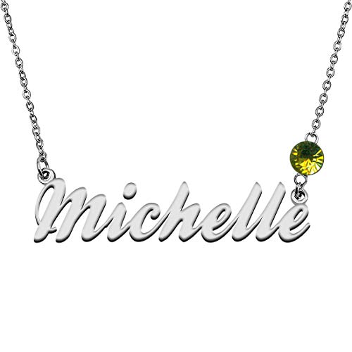 GR859C Personalized Charm Name Necklace with Birthstone for Best Friends Michelle