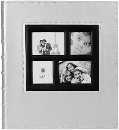 Parah Life Premium 500 Photo Family Wedding Anniversary Baby Vacation Album Sewn Bonded Leather Book Bound Multi Directional 500 4x6 Photos 5 Per Page Large Capacity Deluxe Customizable (Silver)