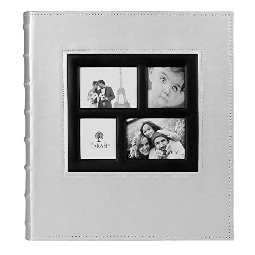 Parah Life Premium 500 Photo Family Wedding Anniversary Baby Vacation Album Sewn Bonded Leather Book Bound Multi Directional 500 4x6 Photos 5 Per Page Large Capacity Deluxe Customizable (Silver)