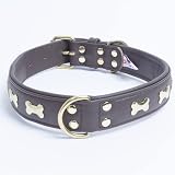 Angel Pet Supplies Inc. Genuine Leather Bones Studded Dog Collar, Soft and Durable Padded Leather. (