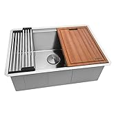 Ruvati 27-inch Undermount Rounded Corner Workstation Kitchen Sink Single Bowl – 16 Gauge Stainless Steel Kitchen Sinks with Brushed Finish hides scratches, Easy-to-Clean - RVH8327