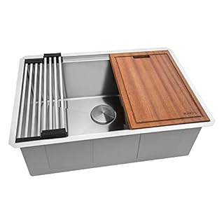 Ruvati 27-inch Undermount Rounded Corner Workstation Kitchen Sink Single Bowl – 16 Gauge Stainless Steel Kitchen Sinks with Brushed Finish hides scratches, Easy-to-Clean - RVH8327