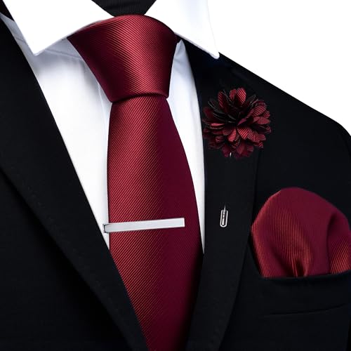 Image of Branduce 3.15 inch(8cm) Solid Formal Tie and Pocket Square Plain Necktie Lapel Pin and Tie Clip Set for Men