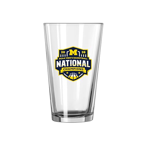 Logo Brands 2026 Michigan Wolverines Men's March Madness National Champions 16 oz Pint Glass – 16 Fluid oz | Glass | Champions Circle Design