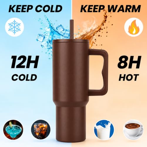 Image of CYNVEXA Tumbler with lid and Straw 1200ML Cup Stainless Steel Vacuum Insulated Tumbler for Water, Iced Tea or Coffee 1.2L Office Gym Travelling (Brown)
