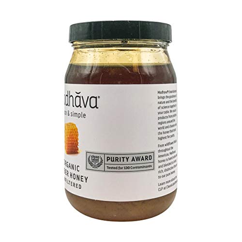 Madhava Organic Amber Honey, Unfiltered, 22 Oz. Jar (Pack Of 1) | Natural Sweetener, Sugar Alternative | 100% Pure Organic Honey | Pure Honey | Usda Organic | Non Gmo | Liquid Sweetener #TOP2