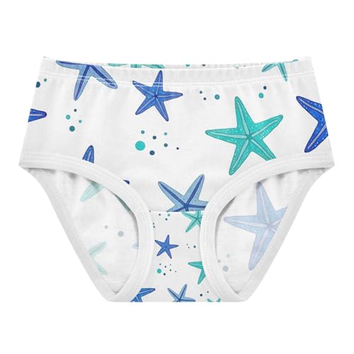 Blue Teal Starfish Girl Underwear, Toddler Panties, Cotton Girls Underwear, 2–8 Years