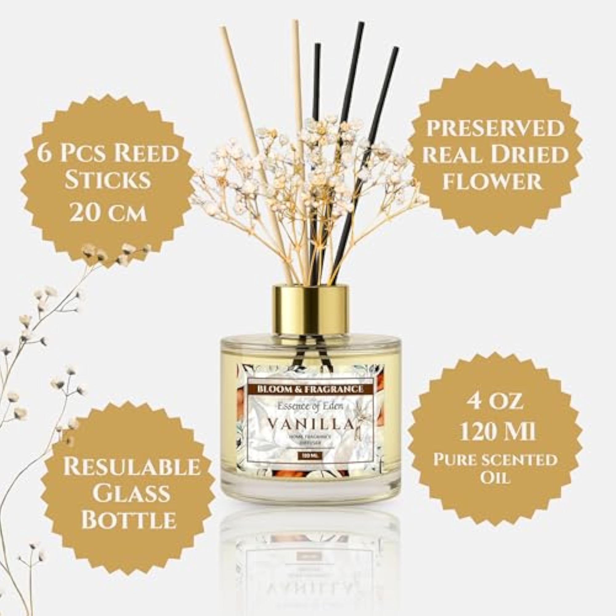 Vanilla Reed Diffuser 120ml with Fiber Reed Sticks