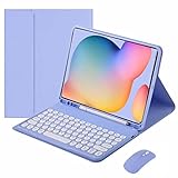 Tastatur Hülle für Samsung Galaxy Tab S6 Lite 10,4 Zoll 2022/2020, kabellose abnehmbare BT-Tastatur mit Maus, Runde Taste, Weiche TPU-Schutzhülle auf der Rückseite, S-Stifthalter,Lila