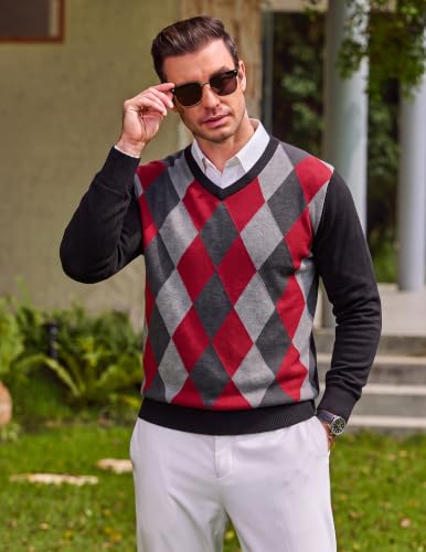 Image of COOFANDY Mens Casual V Neck Sweater Knit Slim Fit Long Sleeve Pullover Top
