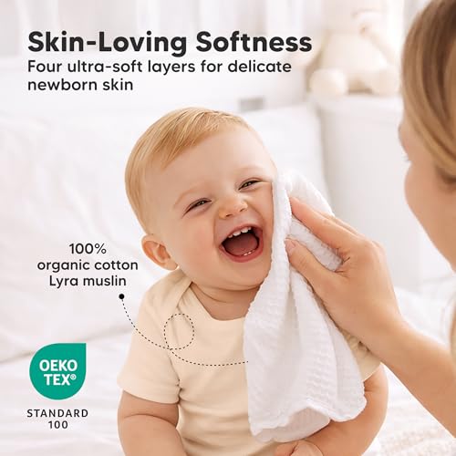 Image of 10-Pack Muslin Baby Washcloths for Newborn - 12x12 inch Soft Absorbent Organic Cotton Muslin Wash Cloths for Babies Girl, Boy, Infant, Toddlers, Kids Face Towel,Bath Essentials,Baby Burp Rags (Soft White)