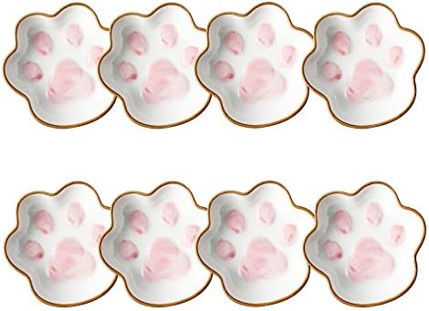 WUYIAZHI Cat Paw Shaped Soy Sauce Dishes, Cute Ceramic Dipping Sauce Cups, Mini Dipping Bowls 2 Ounces, Set of 8