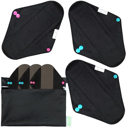 Wegreeco Reusable Menstrual Pads (6-Pack Medium Black)