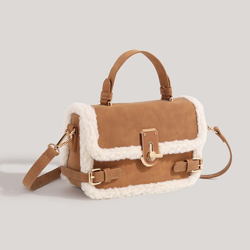 Autumn-Winter Lamb Wool Handbag for Women Soft Plush Shoulder Bag Fluffy Tote Bag Women's Crossbody Bag Trendy Small Bag