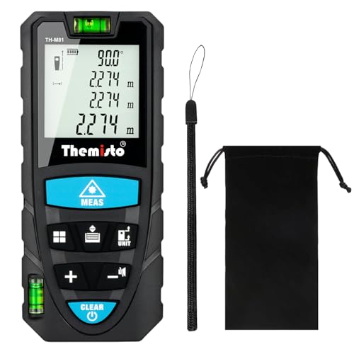 Themisto TH-M81 Laser Distance Meter (50m Range) with Backlit LCD and Pythagorean Mode