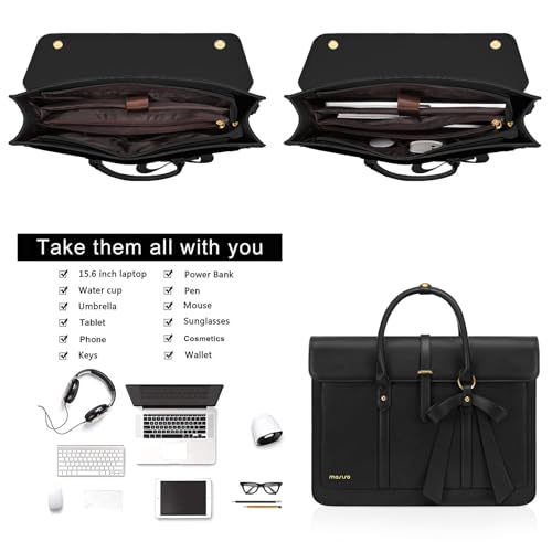 MOSISO Laptop Bag for Women, 15-15.6 inch PU Leather Laptop Shoulder Bags Convertible Backpack, 16 inch Messenger Bags Casual Handbag Work Briefcase Travel Computer Bag with Bowknot, Black by MOSISO - Image 4