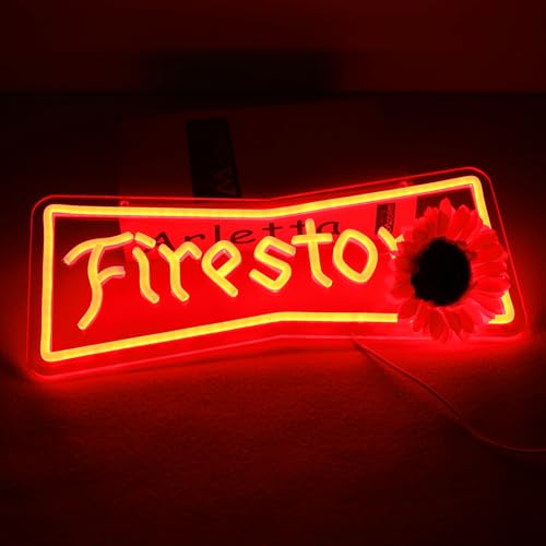 Image of WonderfulLife Fire Stone Tires Neon Sign for Garage or Auto Repair Store,Bright Light for Automotive Supplies Store Display,5V USB Powered Easy Hanging.