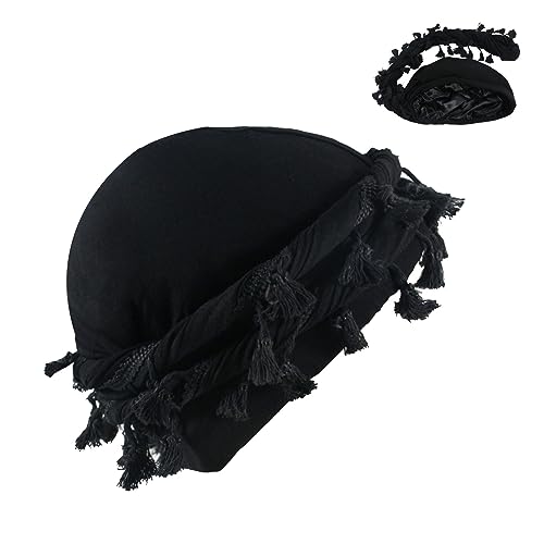LUHOHI Turban Durag for Men Head Wraps Scarf Kings Crowning Satin Silk Lined Cap Head Pre Tied Pretied Turbines Halo Twist Turban Bonnets for Sleeping Locs Dread Headwraps Hair Hat Coverings, Black