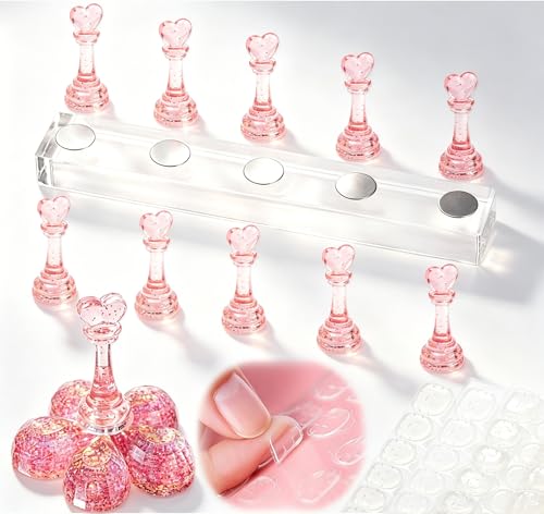 NAILJXPF Nail Stand for Press Ons: Strong Magnetic Acrylic Nail Holder for Painting Nails - Lifts Whole Base 1000+ Beginner Practices and Design - 0 Magnetism Loss with Reusable Adhesive Tape
