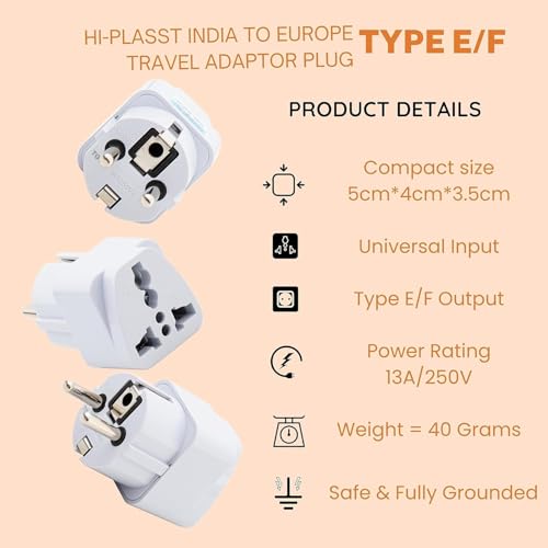 Image of India to Europe Converter Plug, Germany Travel Adapter (Pack of 3) Type E /Type-F Universal Socket with Schuko Pin Power Plug, 2pin to 3pin South Korea • France • Europe • Russia