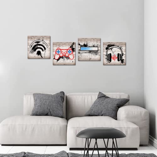 Yeilnm Video Game Wall Art Decor 4 Piece Canvas Print Game Room Decor Gaming Picture Painting Teens Gift Vintage Artwork Home Boys Bedroom Dorm College Playrooom Decoration Framed Ready To Hang #TOP5