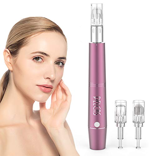 PELCAS Dermapen Électrique, Micro Aiguille Stylo Microneedling Rechargeable 0-2 mm Réglable 5 Vitesses Derma Pen avec 3 Aiguilles pour Acné Cicatrices Rides Vergetures Tachetures