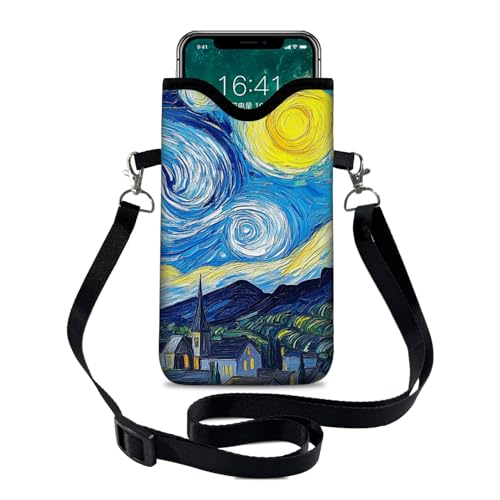 Image of Neoprene Cell Phone Sleeve Pouch Case Bag with Crossbody Strap Neck Lanyard for Women 7.1 X 3.9 in Sky
