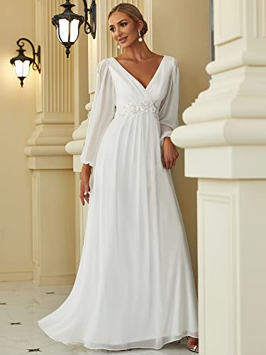 Ever-Pretty EP00461 Women'S V Neck Long Sleeves Floor Length Ruched Chiffon Formal Dress Cream Us14 thumb #3