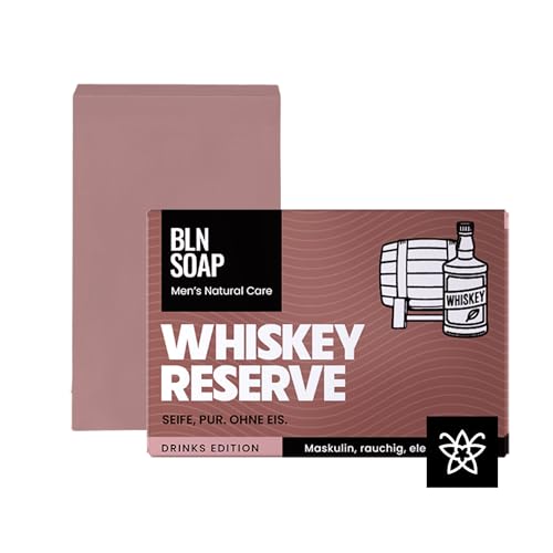 Whiskey Reserve Feste Männerseife: Natürliche Seife für Männer, Hand, Körper & Haare, Körperseife Vanille & Eiche Mann, Shampoo Nachhaltig, Vegan, 3-in-1 Duschseife, Festes Duschgel, 135 g, BLN SOAP